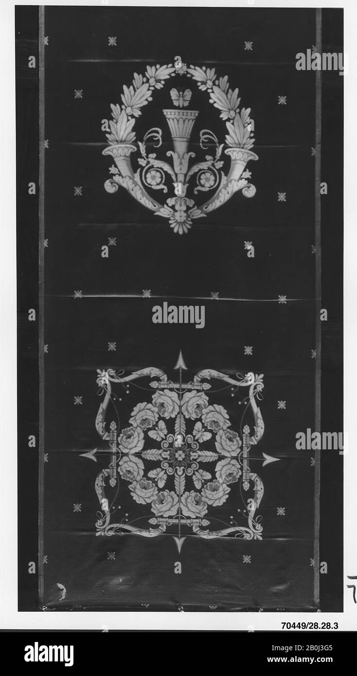 Schienale e coprisedile, francese, 1795–99, francese, seta, W. 48 3/4 x W. 21 7/8 pollici (larghezza telaio), Tessuto tessile Foto Stock