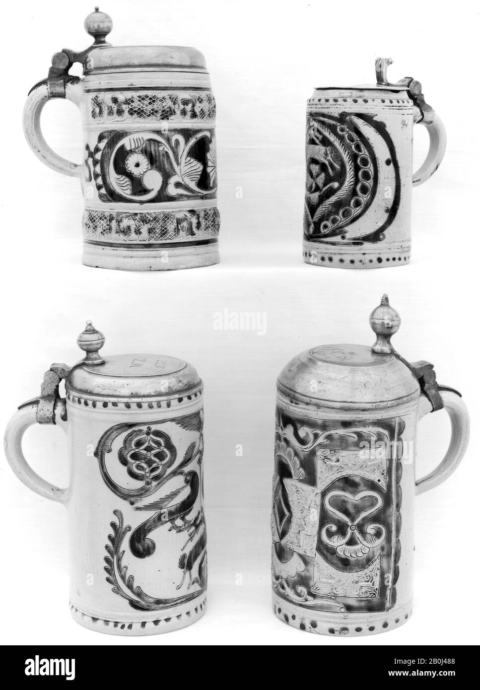 Tankard (Stein), tedesco, Westerwald, 18th secolo, tedesco, Westerwald, Gres; peltro, altezza: 9 poll. (22,9 cm), ceramica-ceramica Foto Stock