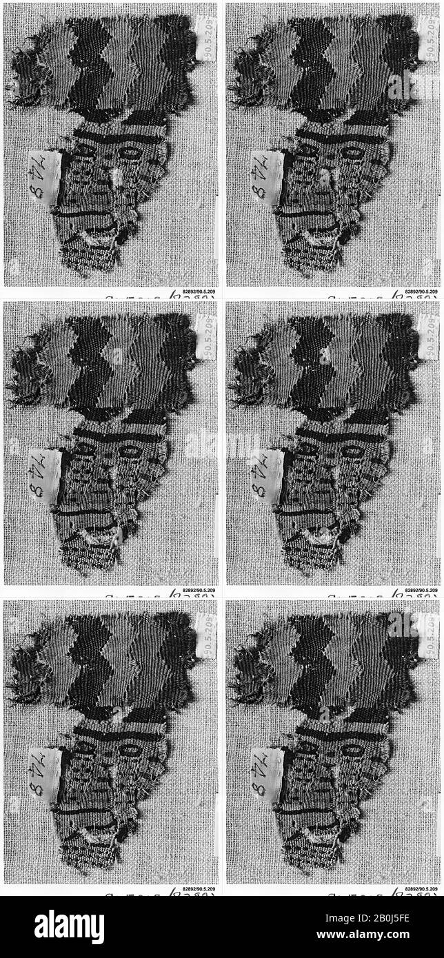 Frammento, 6th-7th secolo, Attribuito all'Egitto, lana, lino; tessitura arazzo, 3 15/16 in. Alto 2 11/16 in. Largo (10 cm di altezza 6,9 cm di larghezza), tessili Foto Stock