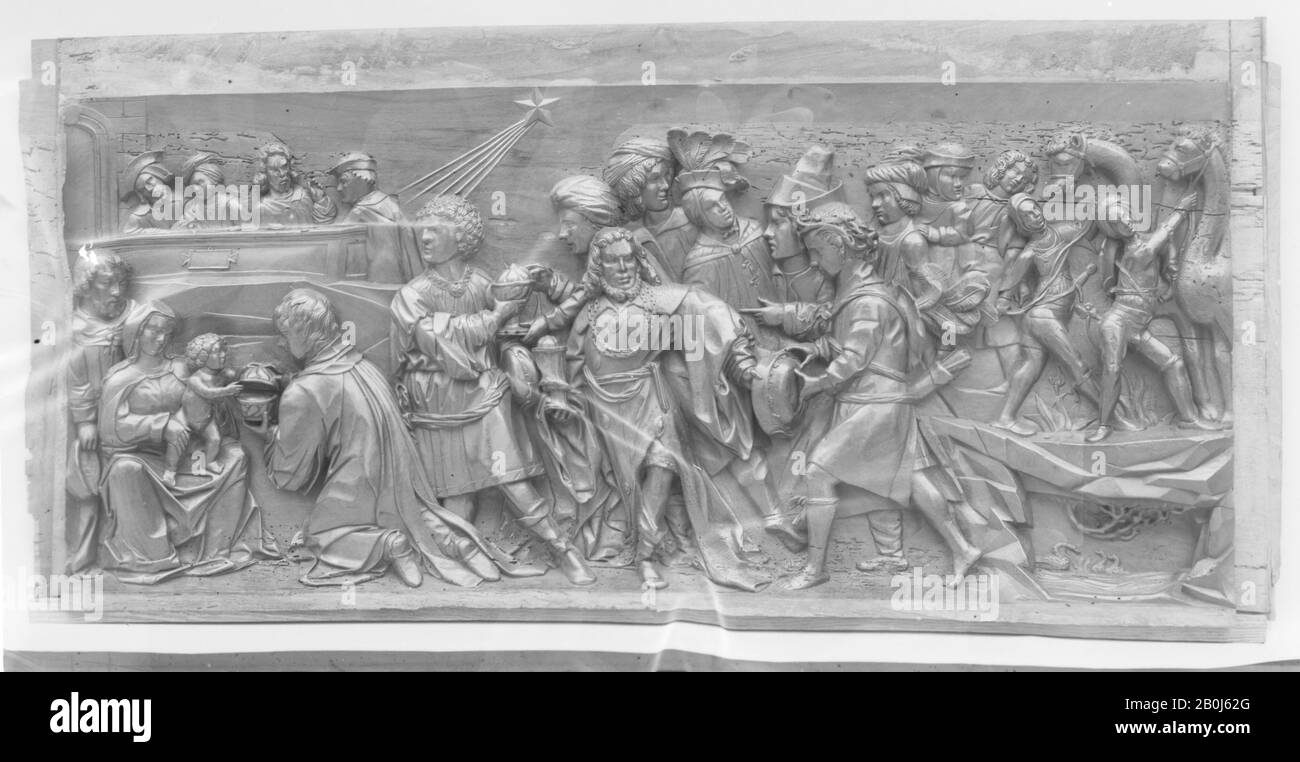 Pannello frontale torace, Netherlandish, prima metà 16th secolo, Netherlandish, Oak, 23 1/4 × 48 in. (59,1 × 121,9 cm), legno Foto Stock