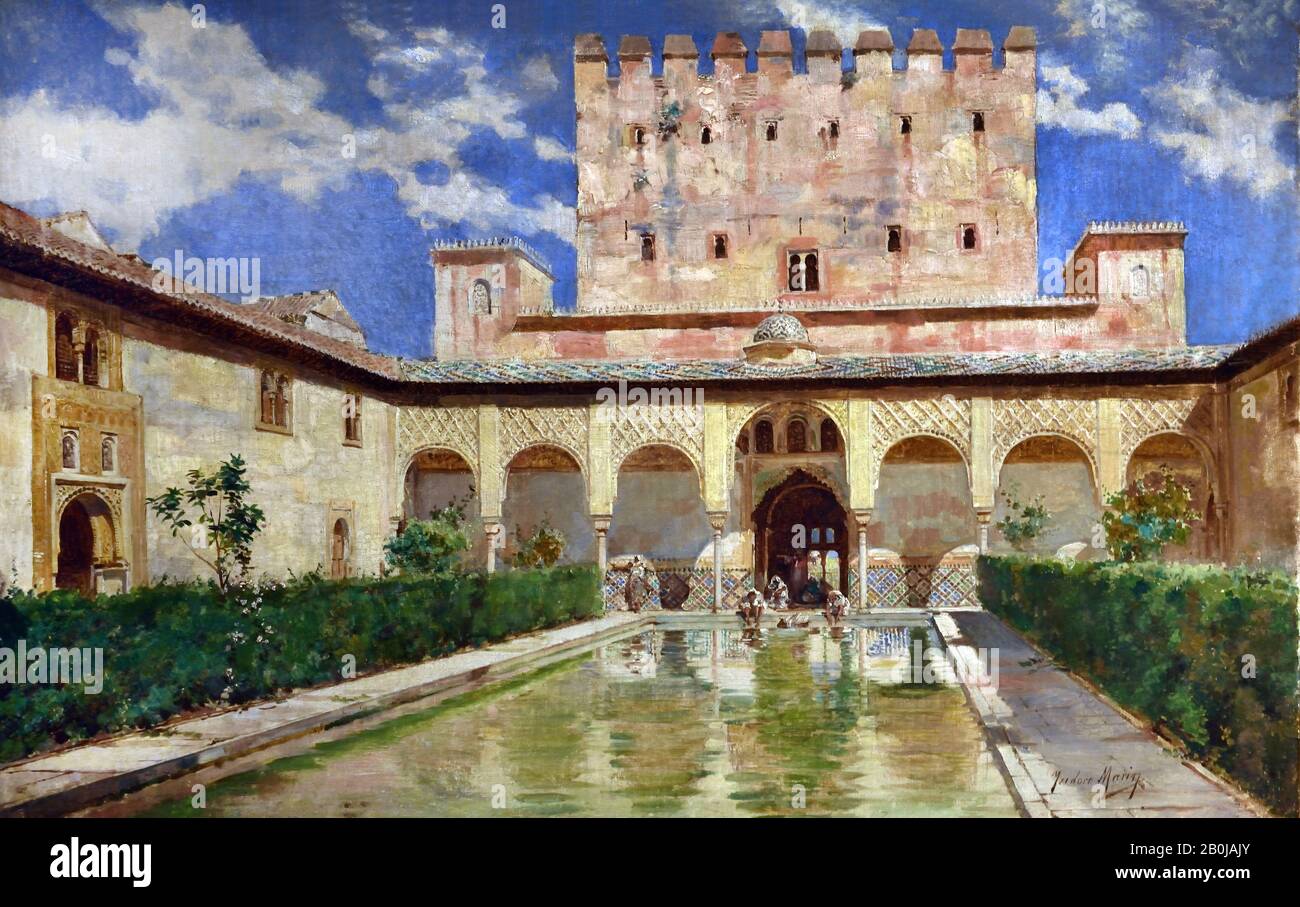 Cortile del Mirtles Alhambra (1888) di Isidoro Marín Garés (1863 – 1926) un pintor español.pittore spagnolo Foto Stock