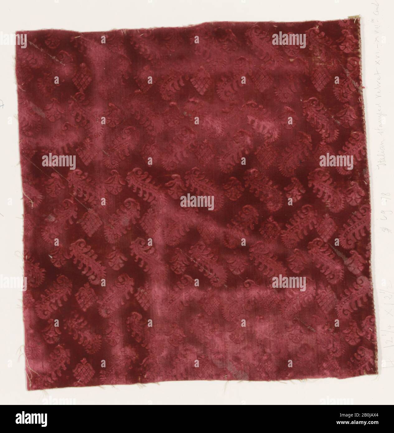 Frammento, italiano, 16th–17th secolo, italiano, seta, Totale: 12 3/8 x 12 1/2 in. (31,4 x 31,8 cm), Textiles-Velvets Foto Stock
