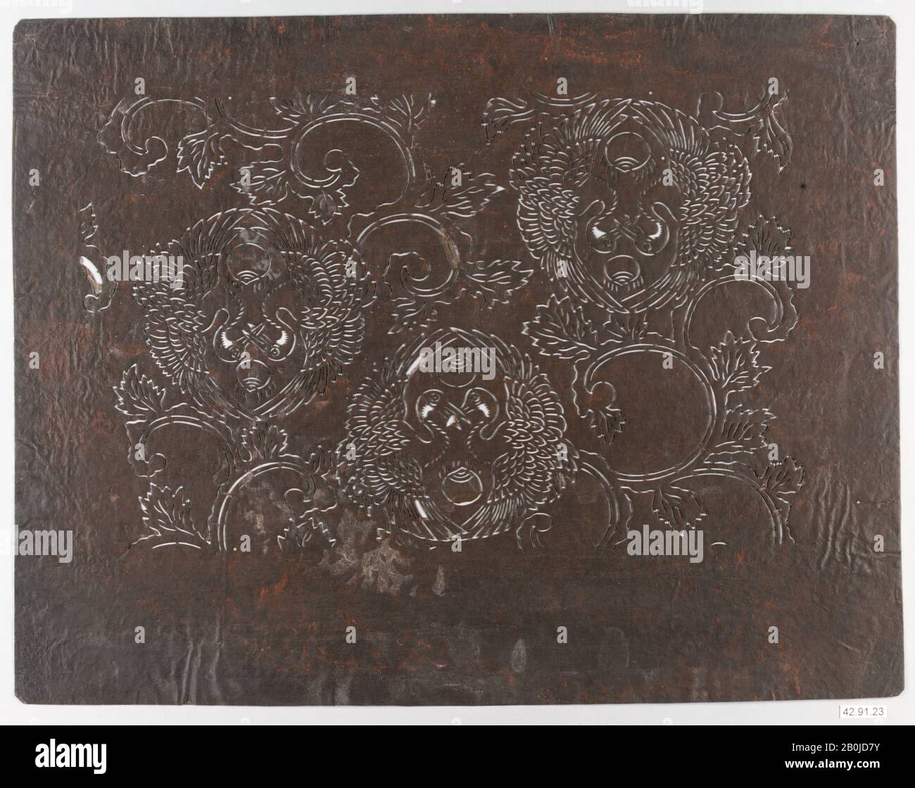 Stencil, Giappone, 19th secolo, Giappone, carta, 12 3/8 x 16 poll. (31,4 x 40,6 cm), matite Foto Stock