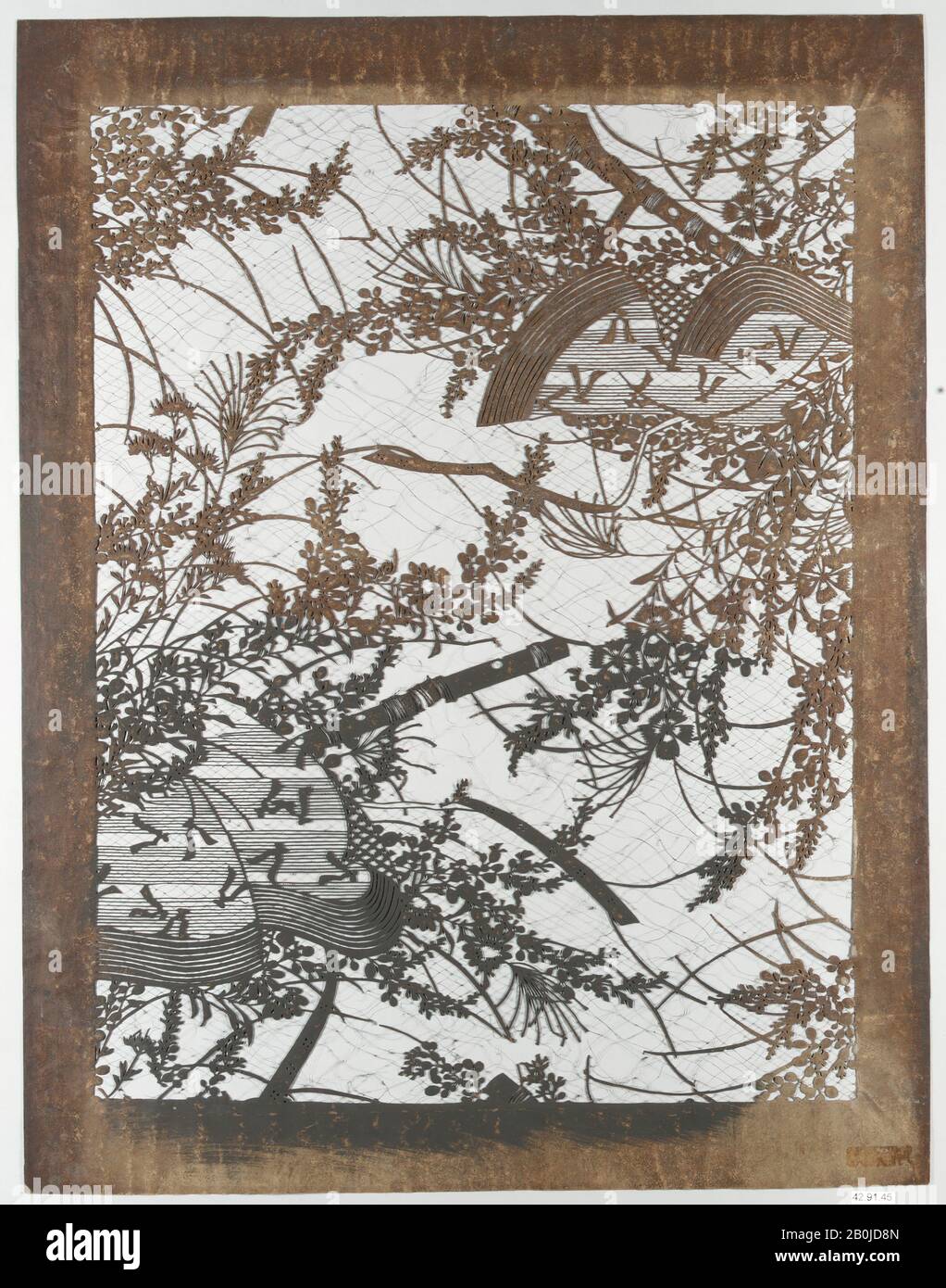 Stencil, Giappone, 19th secolo, Giappone, carta, seta, 22 x 17 pollici (55,9 x 43,2 cm), matite Foto Stock