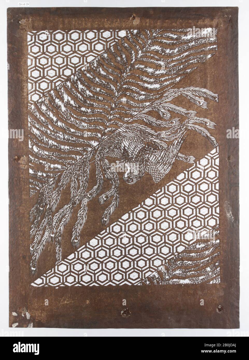 Stencil, Giappone, 19th secolo, Giappone, carta, seta, 23 1/2 x 16 7/8 in. (59,7 x 42,9 cm), matite Foto Stock