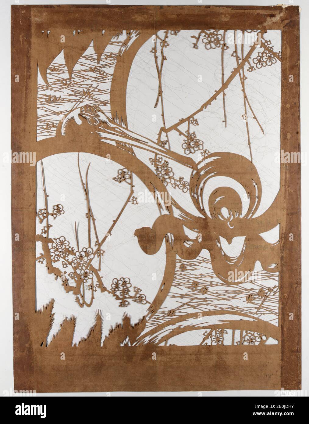 Stencil, Giappone, 19th secolo, Giappone, carta, 23 x 17 1/4 poll. (58,42 x 43,81 cm), matite Foto Stock