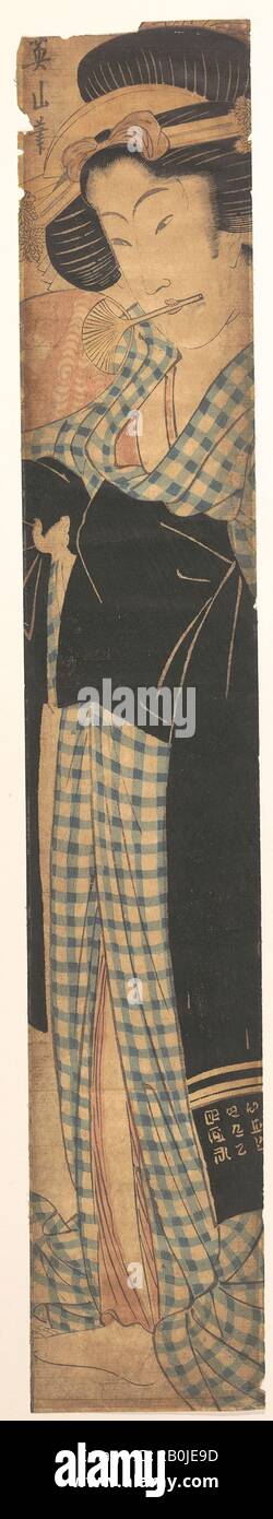 Kikugawa Eizan, Due Geisha, Giappone, periodo Edo (1615–1868), Kikugawa Eizan (giapponese, 1787–1867), Giappone, stampa di blocchi di legno policromo; inchiostro e colore su carta, 24 x 4 1/16 in. (61 x 10,3cm), stampe Foto Stock