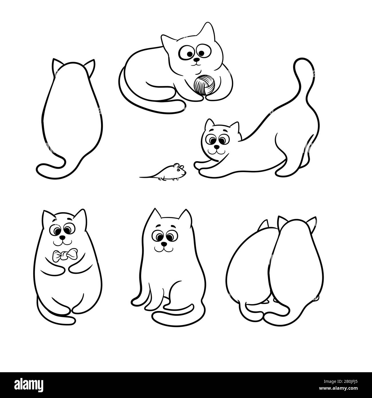 Simpatici gatti disegnati a mano. Animali immagine vettoriale con adorabili gattini. Illustrazione Vettoriale