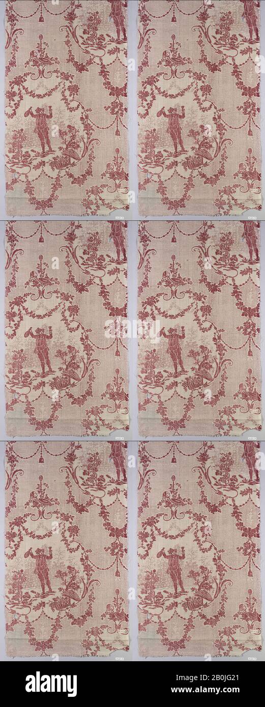 Oberkampf Manufactory, Piece, French, Jouy-en-Josas, 1770, French, Jouy-en-Josas, Linen, L. 26 1/2 x W. 13 5/8 pollici, 67,3 x 34,6 cm, Textiles-Printed Foto Stock