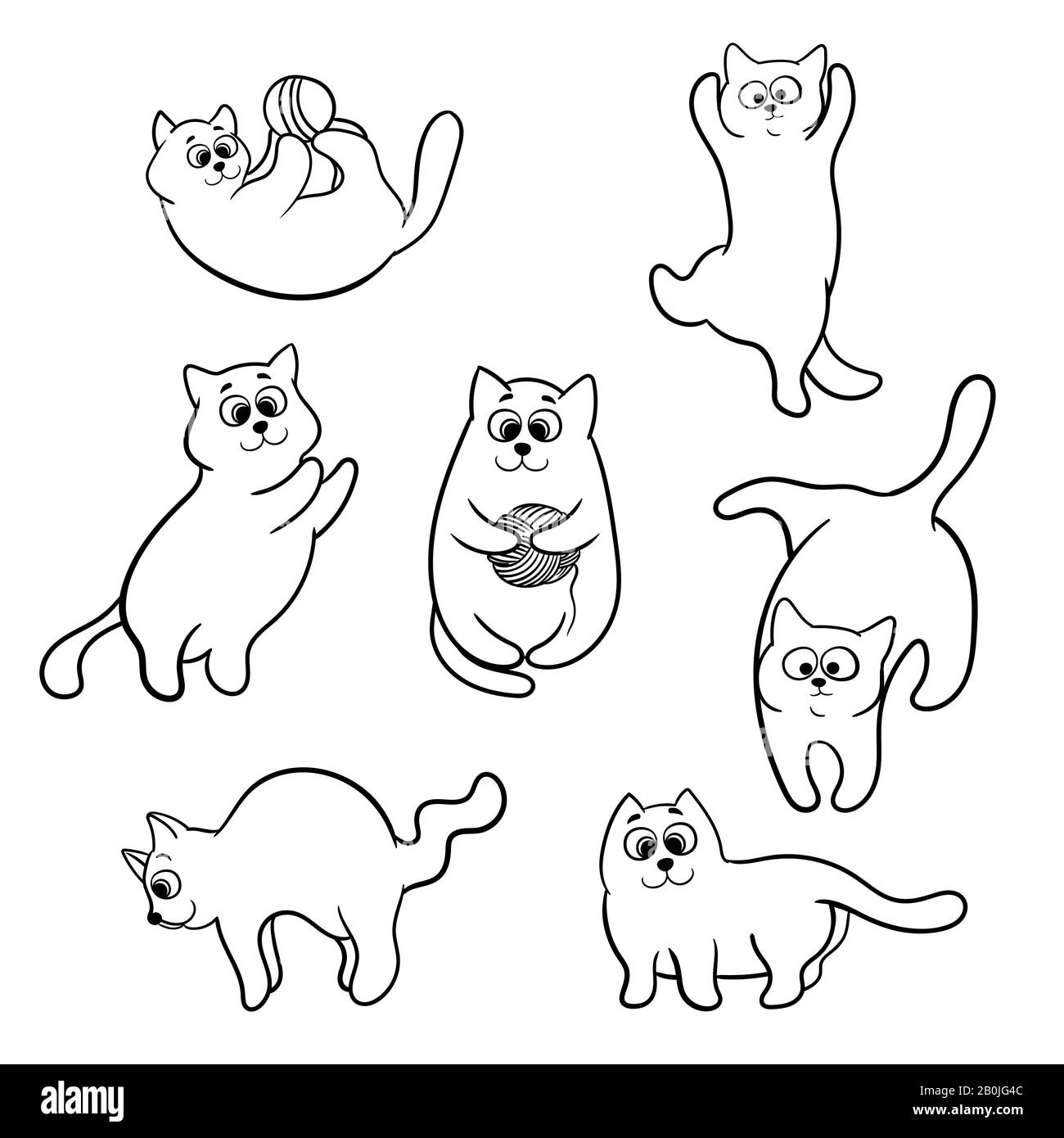 Simpatici gatti disegnati a mano. Animali immagine vettoriale con adorabili gattini. Illustrazione Vettoriale