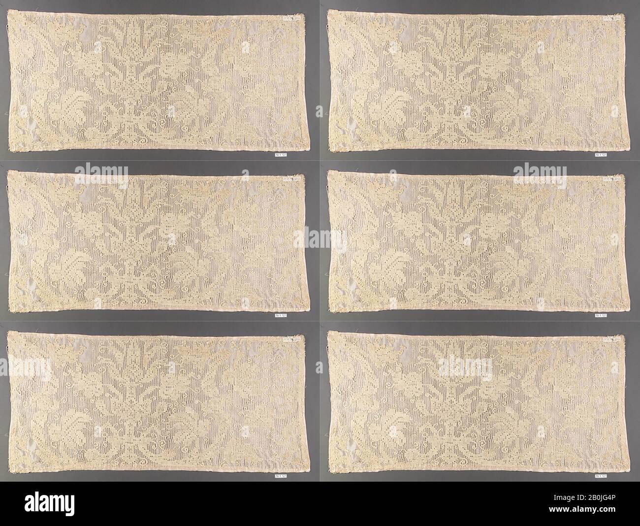 Frammento, italiano, 16th secolo, italiano, rete Ricamata, 27,9 x 58,4 cm, Textiles-Laces Foto Stock