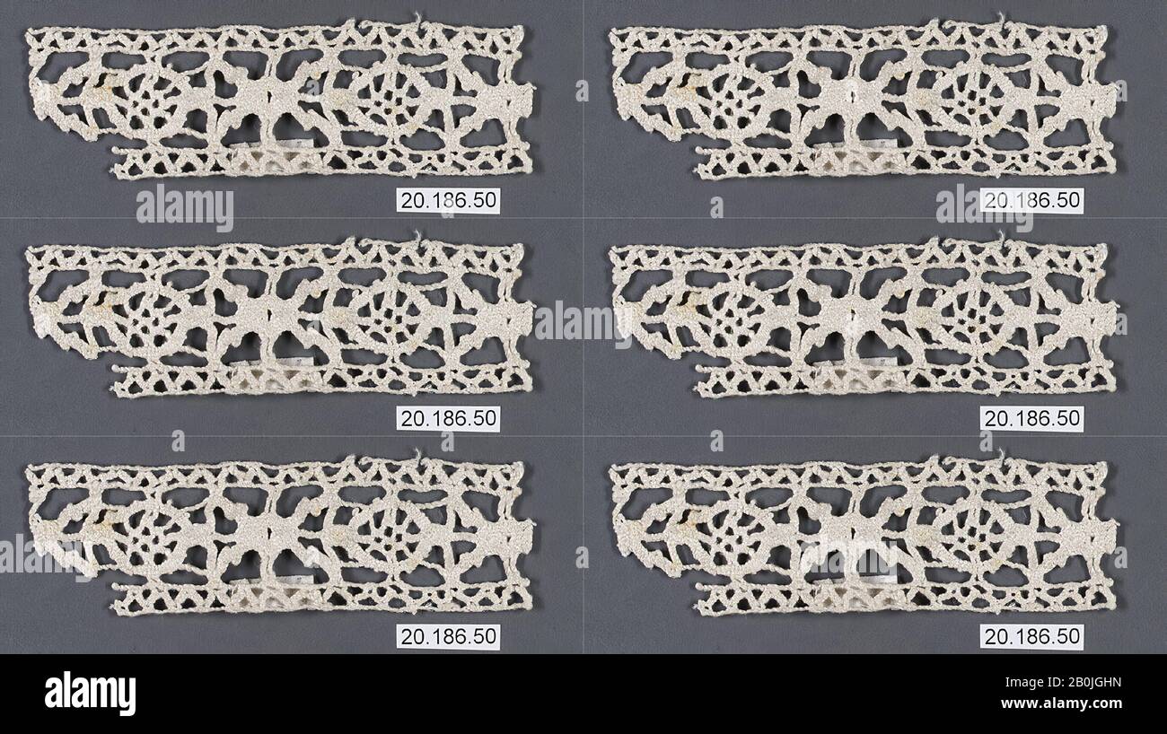 Inserimento, Italiano, 16th secolo, Italiano, merletto A Bobina, 1,9 x 15,2 cm, Textiles-Laces Foto Stock