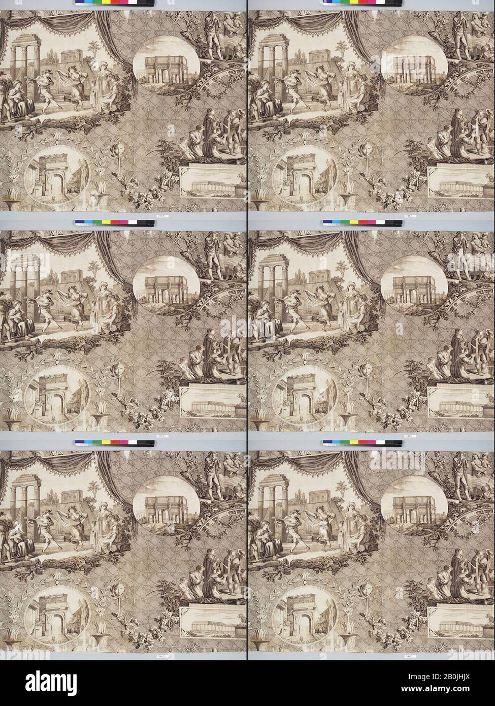 Oberkampf Manufactory, Scènes romaines, francese, Jouy-en-Josas, 19th secolo, francese, Jouy-en-Josas, cotone, L. 20 3/4 x W. 28 1/4 pollici, 52,7 x 71,8 cm, Textiles-Printed Foto Stock