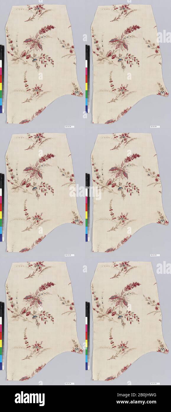 Pezzo, francese, 18th secolo, francese, lino, L. 13 7/8 x W. 9 pollici, 35,2 x 22,9 cm, Textiles-Stampato Foto Stock