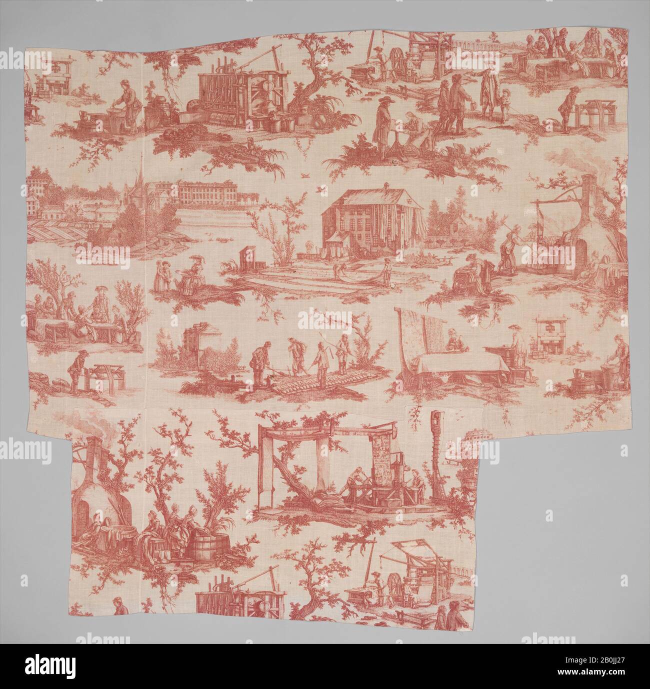 Oberkampf Manufactory, 'Les Travaux de la Manufacture', francese, Jouy-en-Josas, 1783, francese, Jouy-en-Josas, lino, L. 31 1/2 x W. 47 1/2 pollici, 80.0 x 120,7 cm, Textiles-Printed Foto Stock