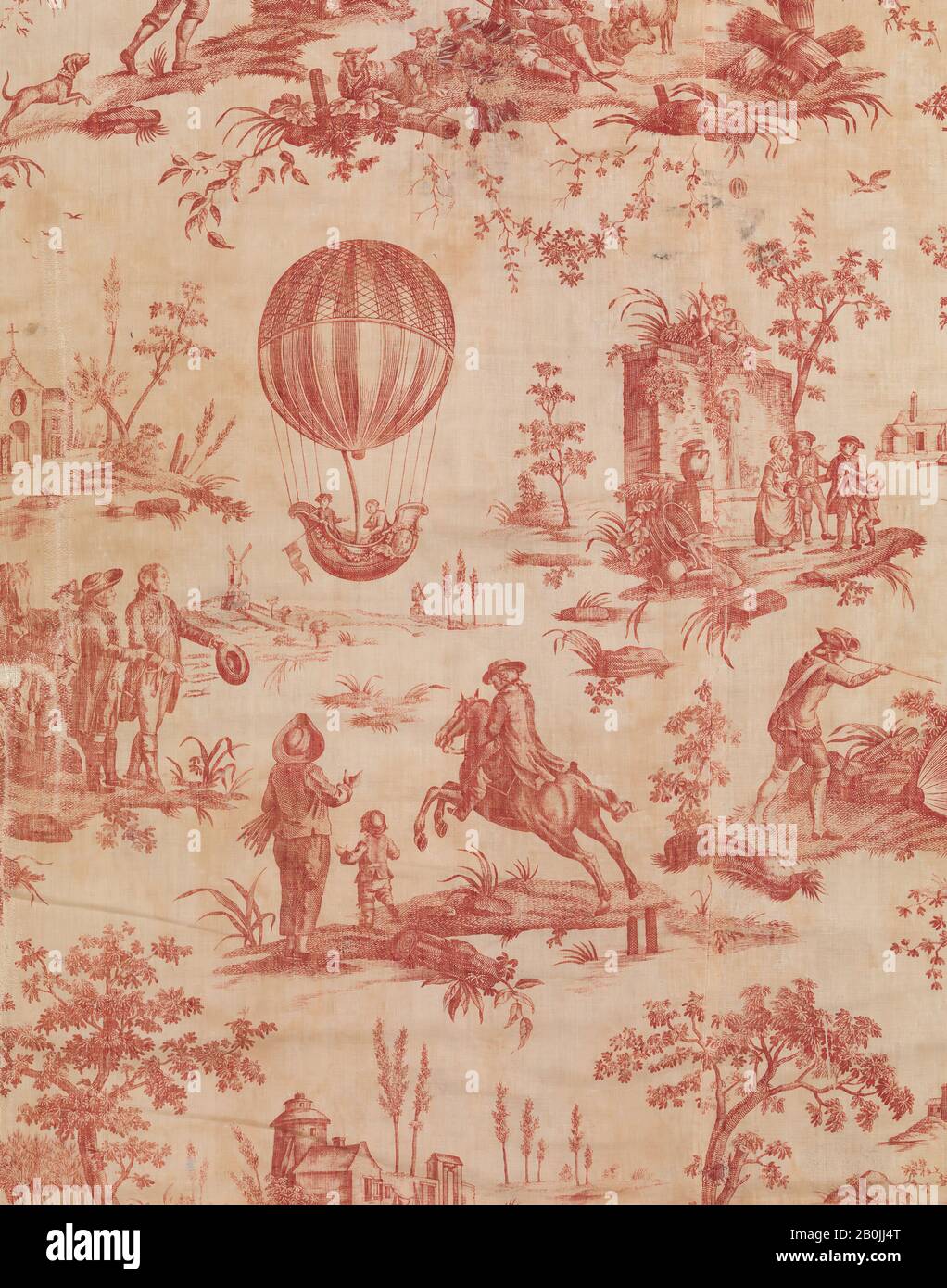Oberkampf Manufactory, Stampa Pittorica, francese, Jouy-en-Josas, 1784–85, francese, Jouy-en-Josas, lino, L. 64 x W. 57 pollici, 162,6 x 144,8 cm, Textiles-Printed Foto Stock