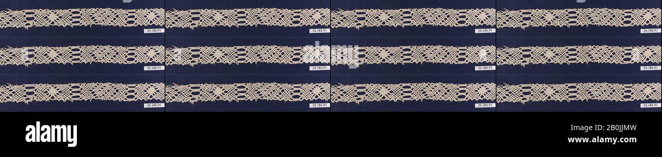 Inserimento, Italiano, Venezia, 16th secolo, Italiano, Venezia, merletto A Bobina, L. 15 1/2 x W. 1 pollici (39,4 x 2,5 cm), Textiles-Laces Foto Stock