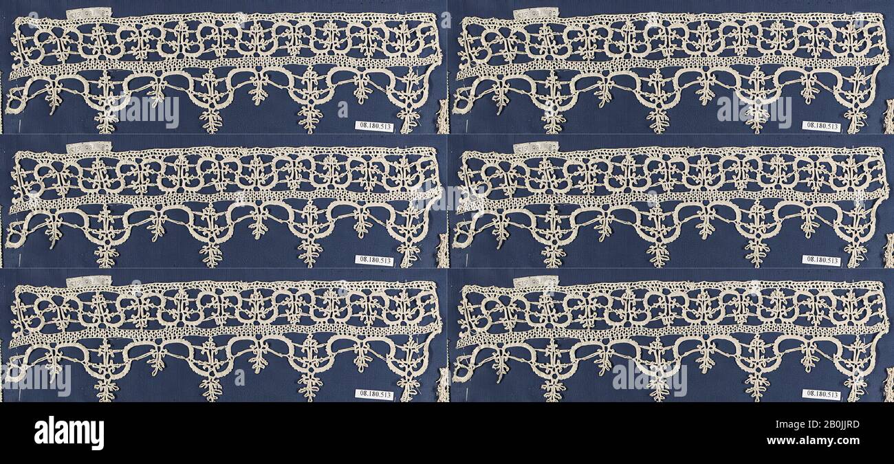 Frammento di pizzo, italiano, 17th secolo, italiano, 3 1/2 x 9 1/2in. (8,9 x 24,1 cm), Textiles-Laces Foto Stock