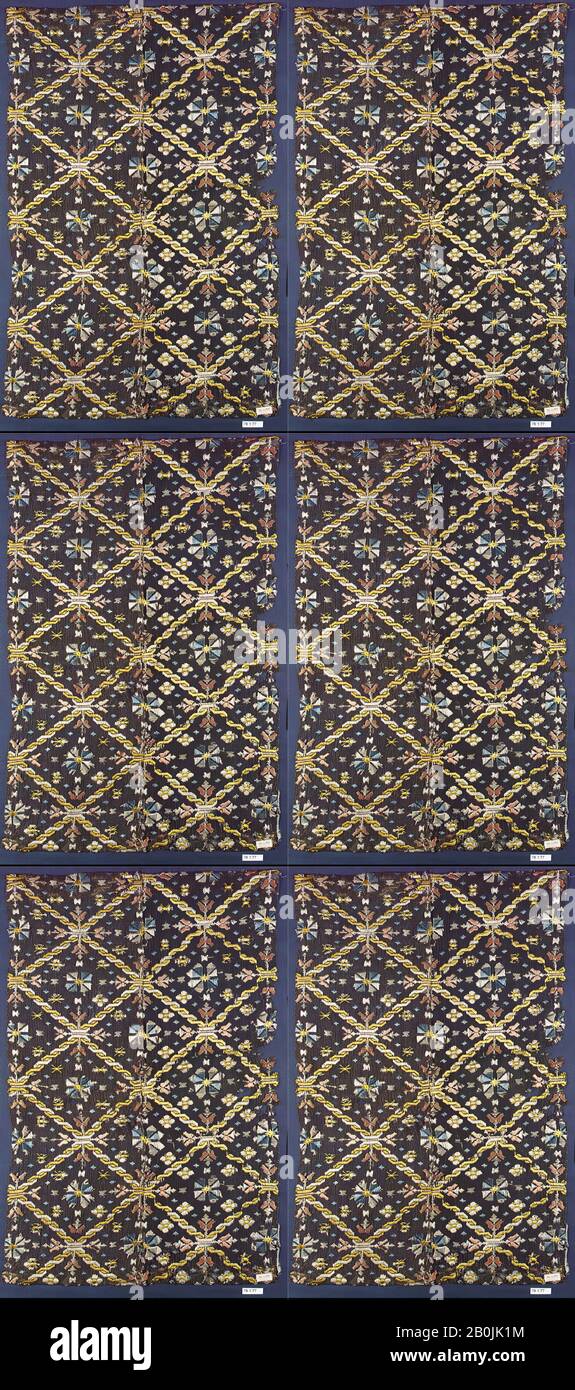 Frammento, italiano, ca. 1550, Italiano, rete Ricamata, buratto, seta, L. 13 x W. 22 pollici (33,0 x 55,9 cm), Textiles-Laces Foto Stock