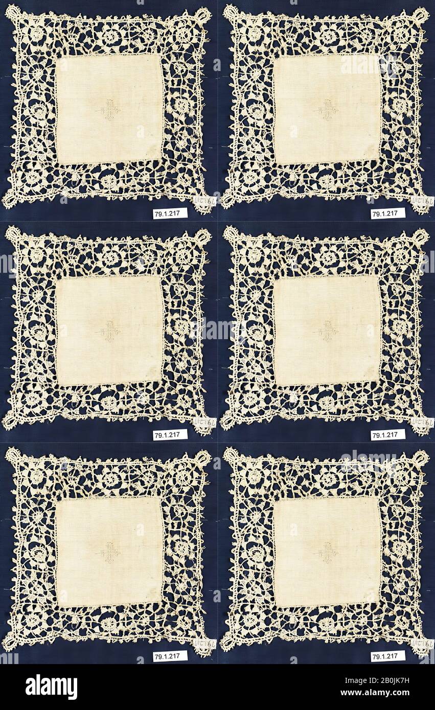 Piazza, Italiano, ca. 1600, italiano, pizzo ad ago, L. 6 x W. 6 pollici (15,2 x 15,2 cm), Textiles-Laces Foto Stock