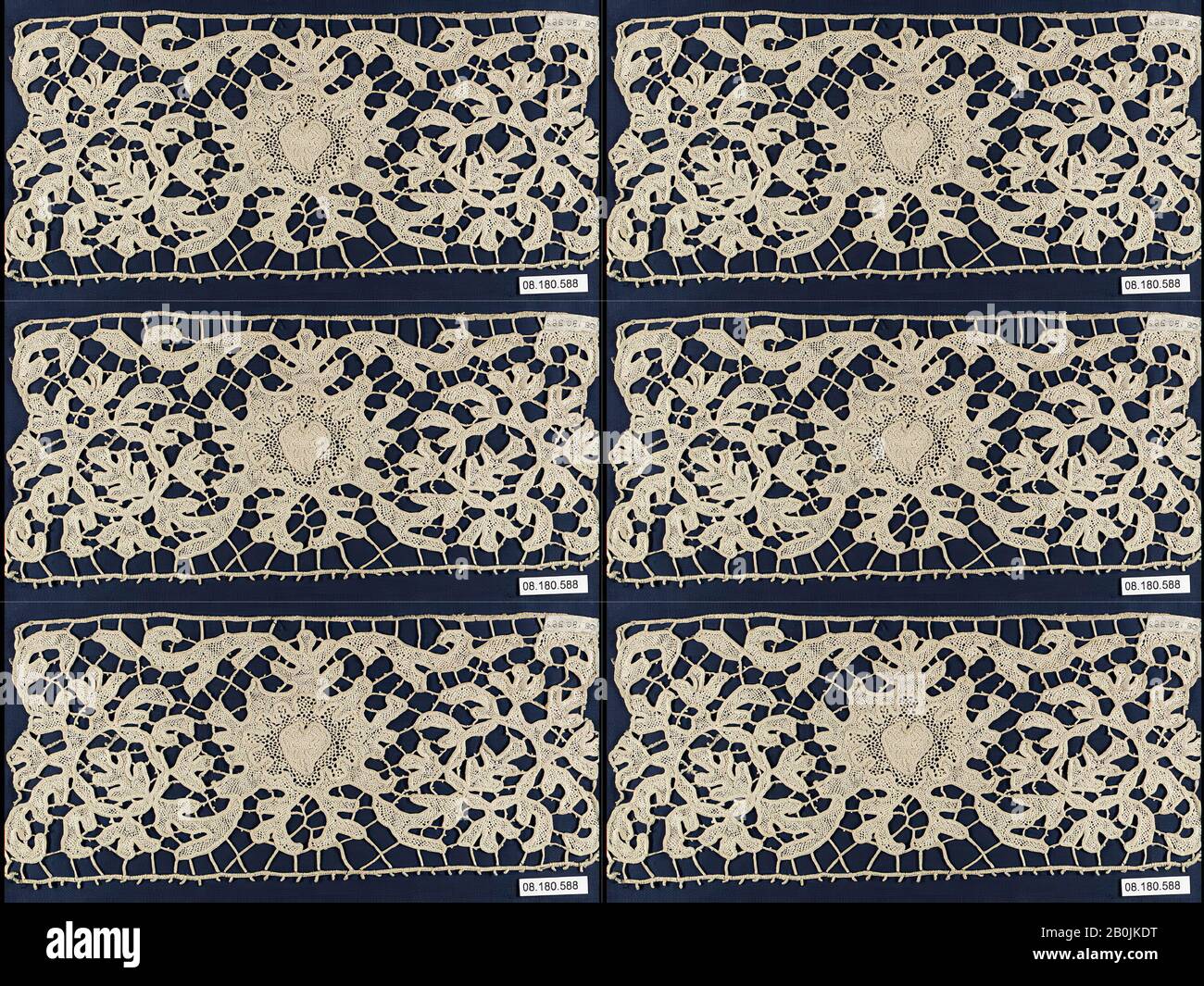 Confine, forse tedesco, 18th secolo, forse tedesco, merletto ad ago, L. 10 x W. 4 1/2 pollici (25,4 x 11,4 cm), Textiles-Laces Foto Stock