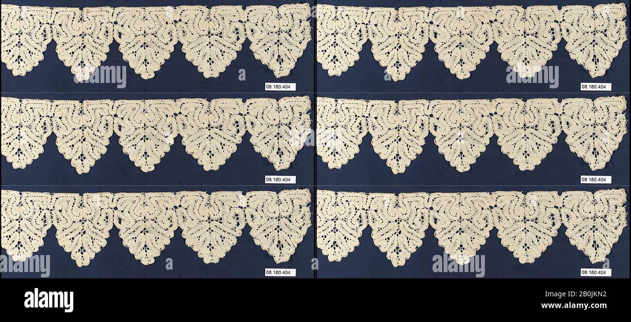 Frammento, Olandese, 17th secolo, Olandese, merletto A Bobina, L. 14 x W. 3 pollici (35,6 x 7,6 cm), Textiles-Laces Foto Stock