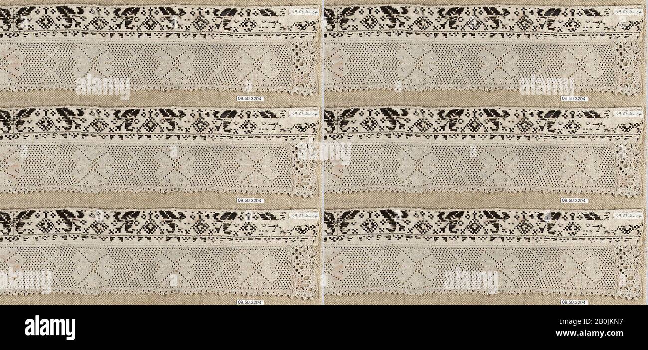 Striscia, Slavonic, 18th secolo, Slavonic, merletto Della Bobina, L. 18 3/4 x W. 3 1/2 pollici (47.6 x 8.9 cm), Textiles-Laces Foto Stock