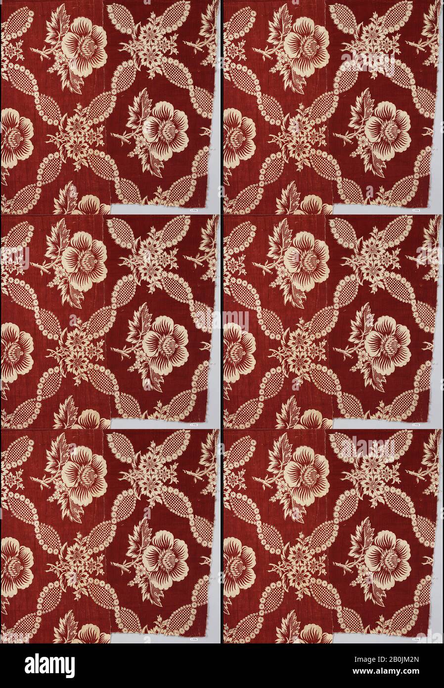 Pezzo, francese, 18th secolo, francese, cotone, L. 40 x W. 24 1/2 pollici (101,6 x 62,2 cm), a L con larghezza piena 40, Textiles-Printed Foto Stock