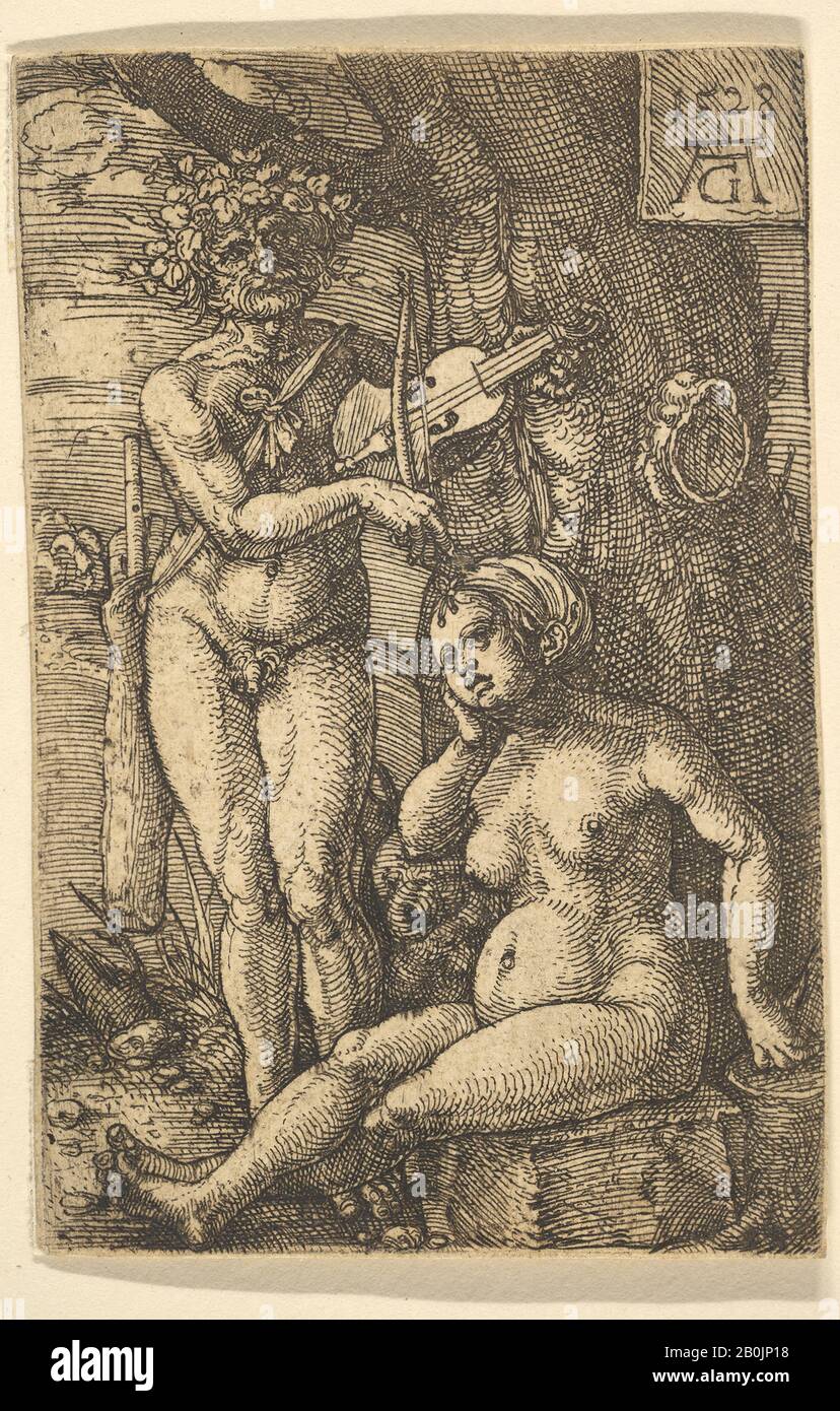 Heinrich Algriver, Orpheus Ed Eurydice, Heinrich Algriver (Tedesco, Paderborn Ca. 1502–1555/1561 Soest), 1528, Incisione da piastra di ferro, foglio: 3 1/16 x 2 1/16 in. (7,8 x 5,2 cm), stampe Foto Stock