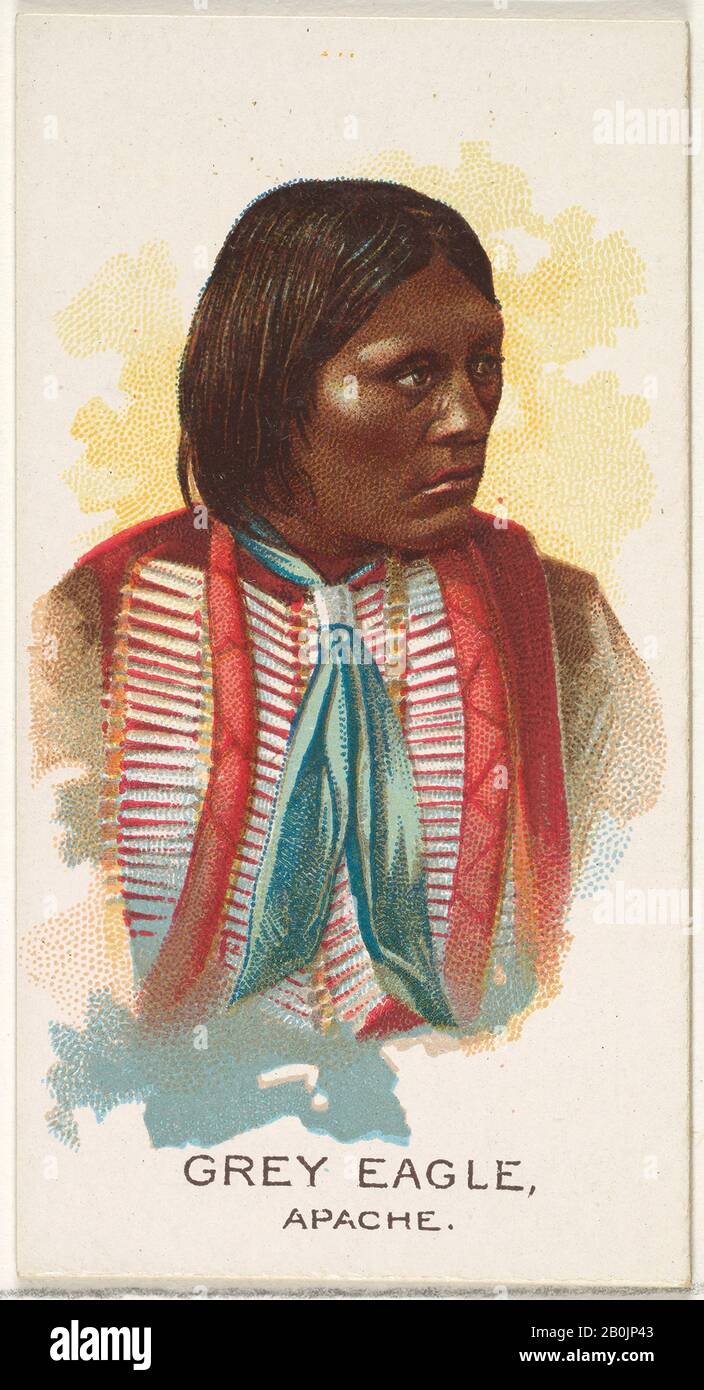 Pubblicato da Allen & Ginter, Gray Eagle, Apache, dalla serie americana Indian Chiefs (N2) per Allen & Ginter Sigarette Brands, 1888, Commercial color litografia, foglio: 2 3/4 x 1 1/2 in. (7 x 3,8 cm Foto Stock