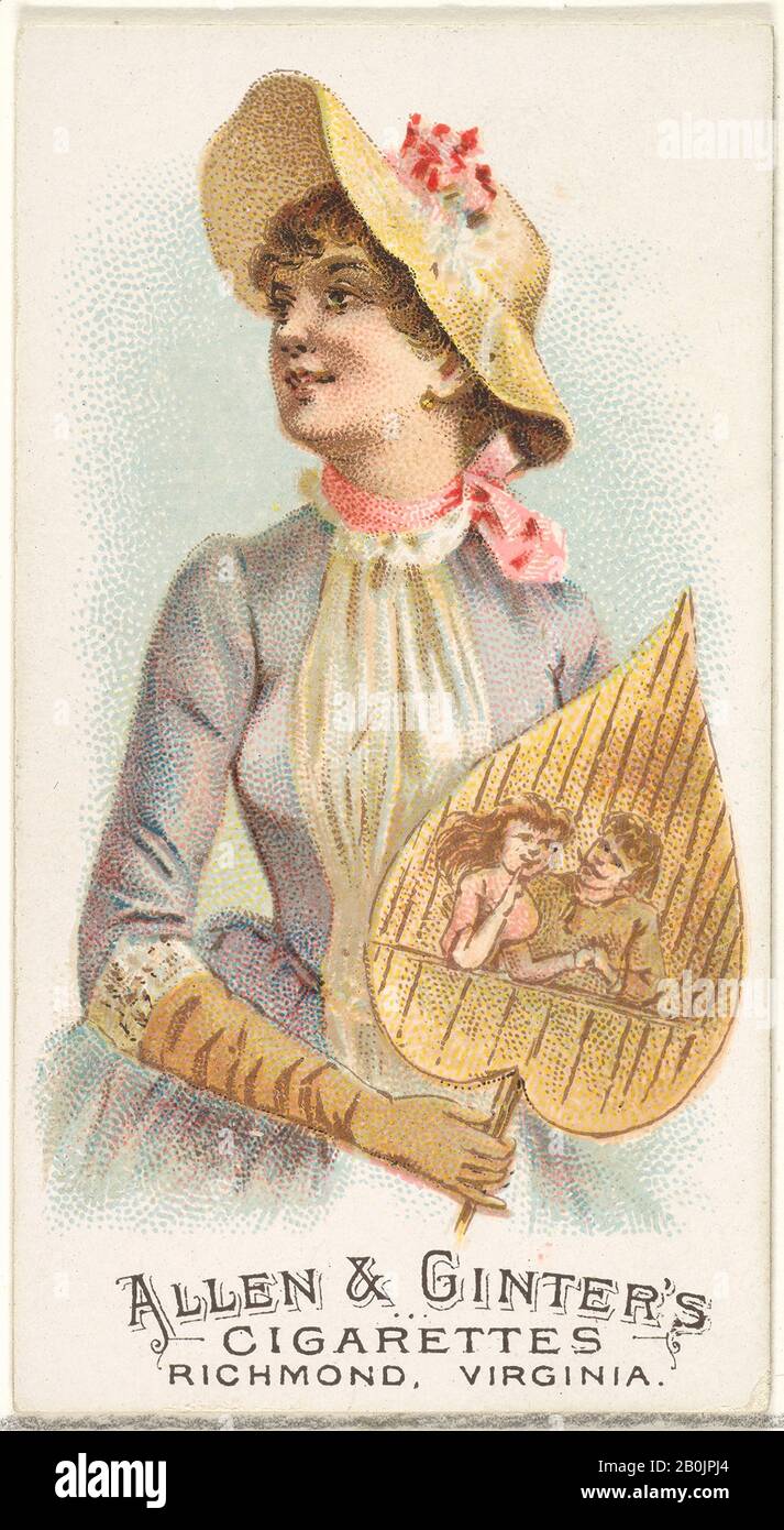 Pubblicato da Allen & Ginter, Piastra 23, dai Fan Della serie D'Epoca (N7) per Allen & Ginter Sigarette Brands, Schumacher & Ettlinger (New York), 1889, litografia commerciale a colori, foglio: 2 3/4 x 1 1/2 in. (7 x 3,8 cm Foto Stock