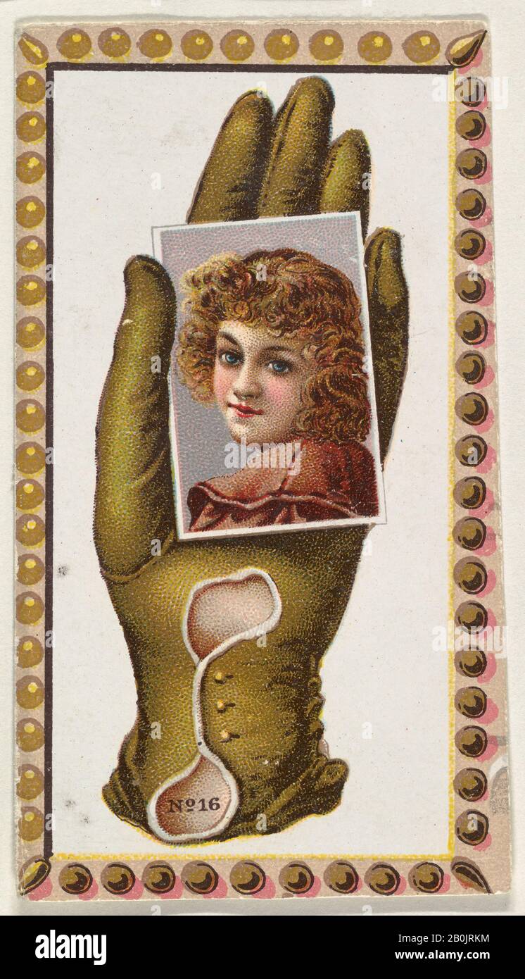 Emesso da Allen & Ginter, numero di carta 16, tagliato da banner che fa pubblicità alla serie Opera Guanti (G29) per Sigarette Allen & Ginter, ca. 1890, litografia commerciale a colori, foglio: 3 1/8 x 1 3/4 in. (8 x 4,5 cm Foto Stock Emesso da Allen & Ginter, numero di carta 16, tagliato da banner che fa pubblicità alla serie Opera Guanti (G29) per Sigarette Allen & Ginter, ca. 1890, litografia commerciale a colori, foglio: 3 1/8 x 1 3/4 in. (8 x 4,5 cm Foto Stock