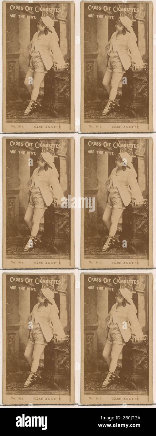 Pubblicato da W. Duke, Sons & Co., numero di carta 105, Miss Angele, dagli Attori e Attrici serie (N145-2) rilasciato da Duke Sons & Co. Per promuovere Cross Cut Sigarette, 1880s, Albumen fotografia, foglio: 2 5/8 × 1 7/16 in. (6,6 × 3,7 cm Foto Stock