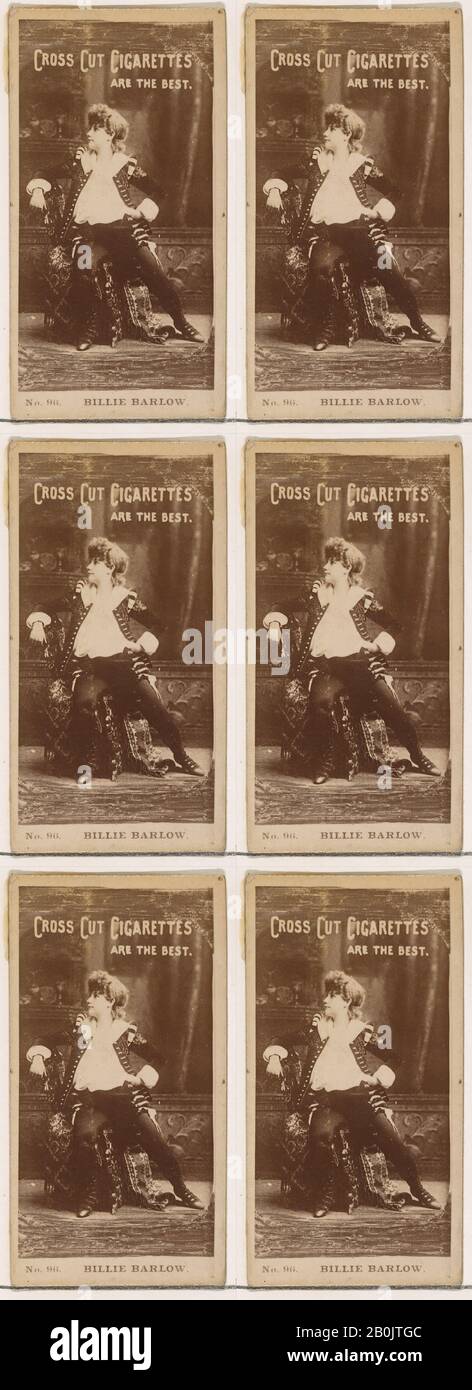 Pubblicato da W. Duke, Sons & Co., numero di carta 96, Billie Barlow, dagli Attori e Attrici serie (N145-2) rilasciato da Duke Sons & Co. Per promuovere Cross Cut Sigarette, 1880s, Albumen fotografia, foglio: 2 5/8 × 1 7/16 in. (6,6 × 3,7 cm Foto Stock