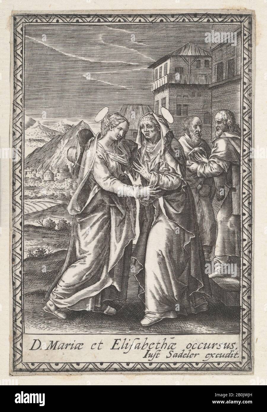 Anonimo, La Visitazione, Anonymous, 1590–Ca. 1620, incisione, foglio: 3 7/16 × 2 5/16 in. (8,8 × 5,9 cm), stampe Foto Stock