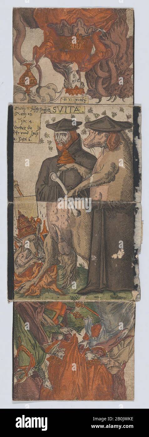 Anonimo, Tedesco, 16th secolo, immagine Metamorfica, Anonymous, Tedesco, 16th secolo, 16th secolo, Incisione, mano colorata, foglio: 11 5/8 in. × 4 poll. (29,5 × 10,2 cm), stampe Foto Stock