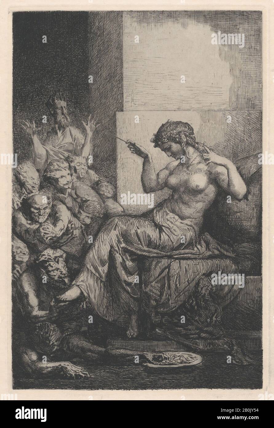 François-Nicolas Chifflart, Allegorie, François-Nicolas Chifflart (Francese, 1825-1901), 19th Secolo, Incisione, Foglio: 14 1/2 × 10 15/16 In. (36,8 × 27,8 cm), Piastra: 9 5/16 × 6 1/4 in. (23,7 × 15,9 cm), stampe Foto Stock