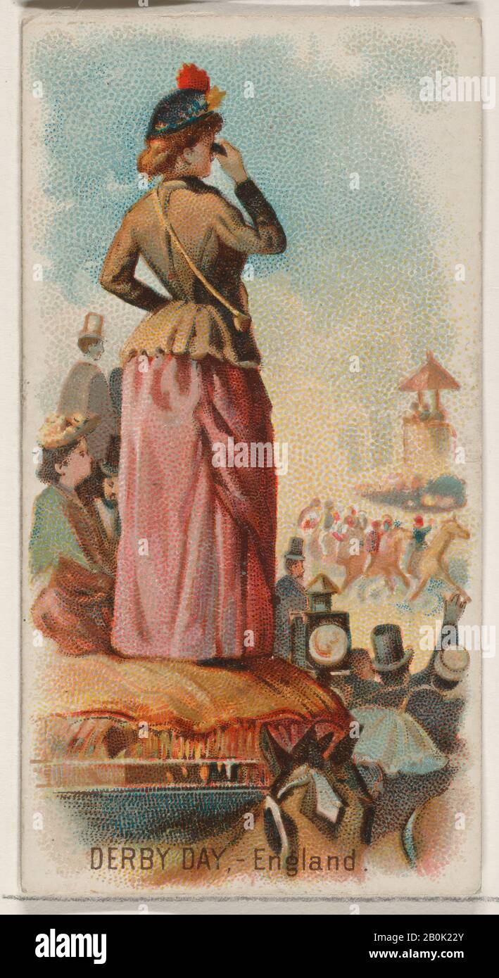 Pubblicato da W. Duke, Sons & Co., Derby Day, Inghilterra, dalla serie Holidays (N80) per sigarette Duke brand, litografia di George S. Harris & Sons (American, Philadelphia), 1890, litografia commerciale a colori, foglio: 2 3/4 x 1 1/2 in. (7 x 3,8 cm Foto Stock