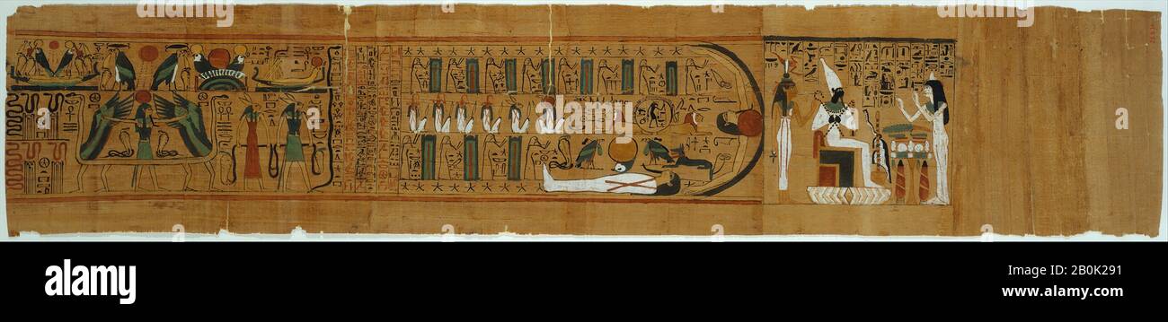 Netherworld Papyrus Di Gautsoshen, Terzo Periodo Intermedio, Dynasty 21, Ca. 1000–945 a.C., Dall'Egitto, dall'Egitto superiore, da Tebe, Deir el-Bahri, Pit, Sepoltura 4 (Gautsoshen), 1923–24, Papiro, inchiostro, l. 119,5 cm; w. 24 cm (9 7/16 in), Telaio: 123,2 cm (48 in); W. 27,9 cm; th. 2,5 cm Foto Stock