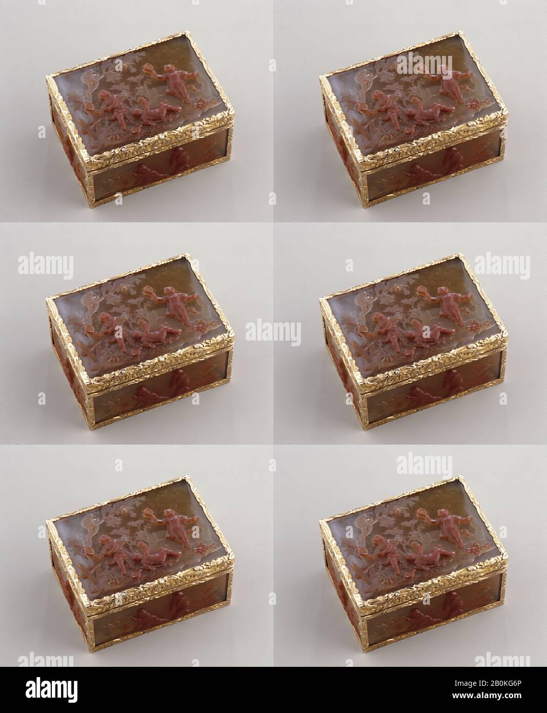 Snuffbox, tedesco, ca. 1760, tedesco, Sardonyx, oro, diamanti, 1 1/4 x 2 1/2 in. (3,2 x 6,4 cm), Metallo-oro e platino Foto Stock