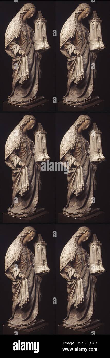 Santa Barbara, francese, 16th secolo, francese, pietra di Caen, dipinto e dorato., 55 7/8 × 23 1/4 × 17 in. (141,9 × 59,1 × 43,2 cm), scultura-pietra Foto Stock