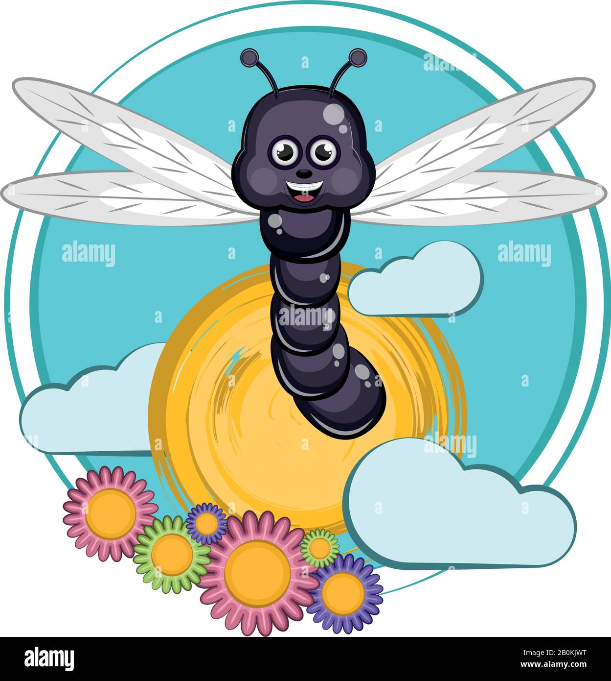 Cartone animato di una bella libellula felice Illustrazione Vettoriale