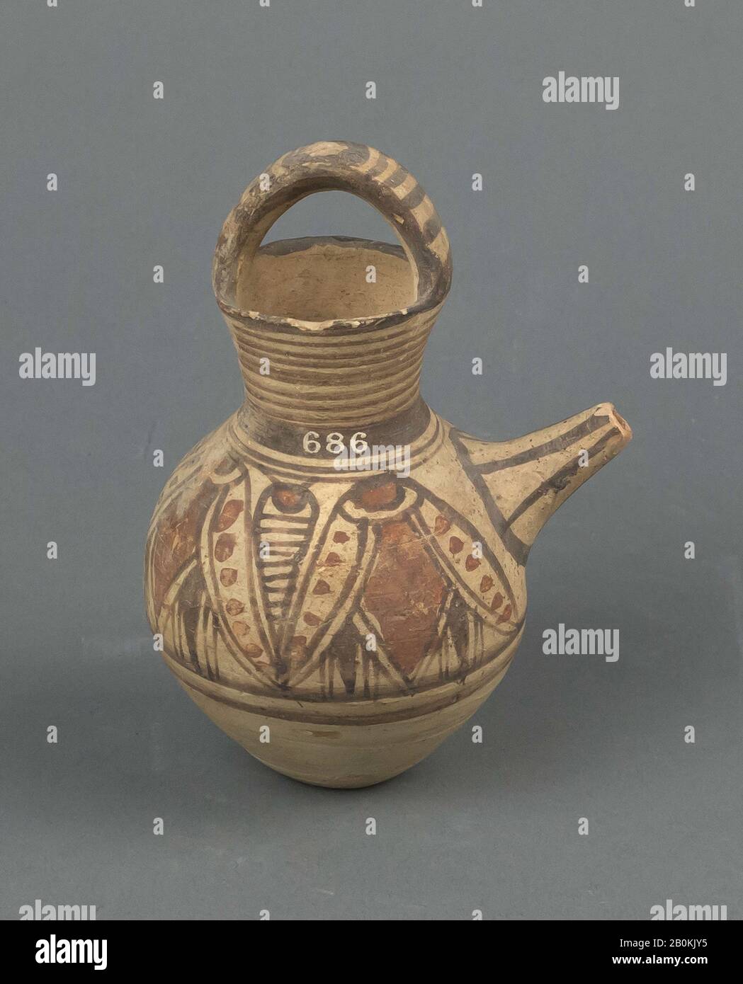 Juglet, cipriota, Cyco-arcaico i, Data 750–600 a.C., cipriota, Terracotta, 4 1/8in. (10,5 cm), Vasi Foto Stock