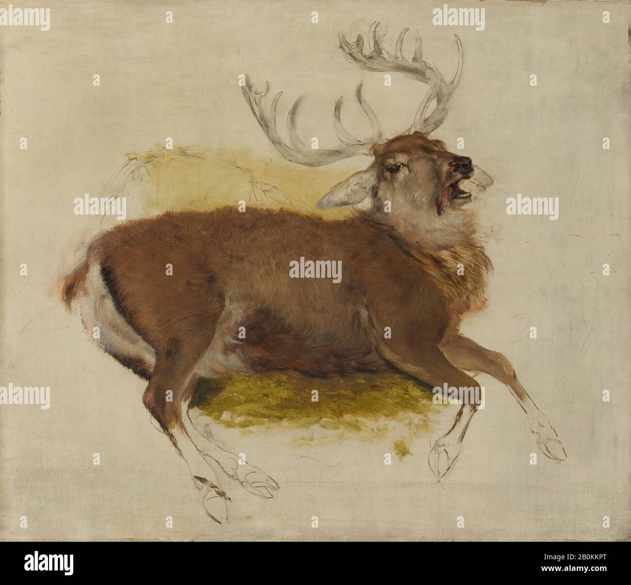 Sir Edwin Henry Landseer, Dying Stag, Sir Edwin Henry Landseer (Londra, 1802–1873 Londra), Ca. 1830, olio su tela, 18 1/16 × 21 1/16 in. (45,9 × 53,5 cm), Dipinti Foto Stock