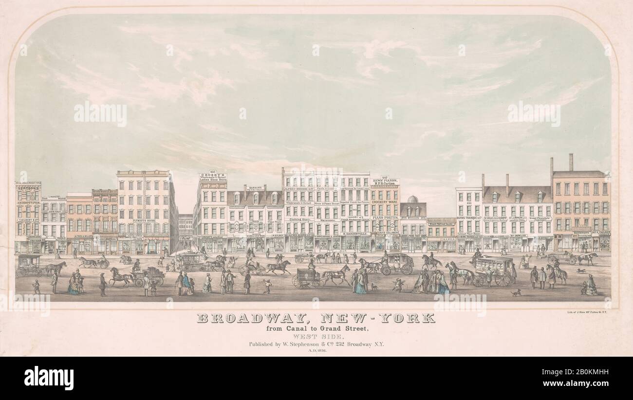 Julius Bien, Broadway, New-York da Canal a Grand Street, West Side, Julius Bien (Germania nata), Naumberg 1826–1909 Stati Uniti), 1856, Litograph con pietre di tinta e colorazione a mano, immagine: 17 3/8 x 33 7/8 in. (44,2 x 86,1 cm), foglio: 20 1/2 x 36 5/8 in. (52,1 x 93 cm), stampe Foto Stock