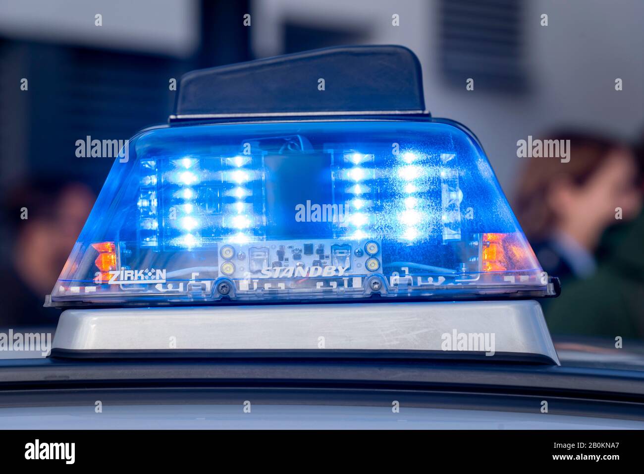 Polizia, luce blu, luci a LED di un'auto da pattuglia di polizia, Foto Stock