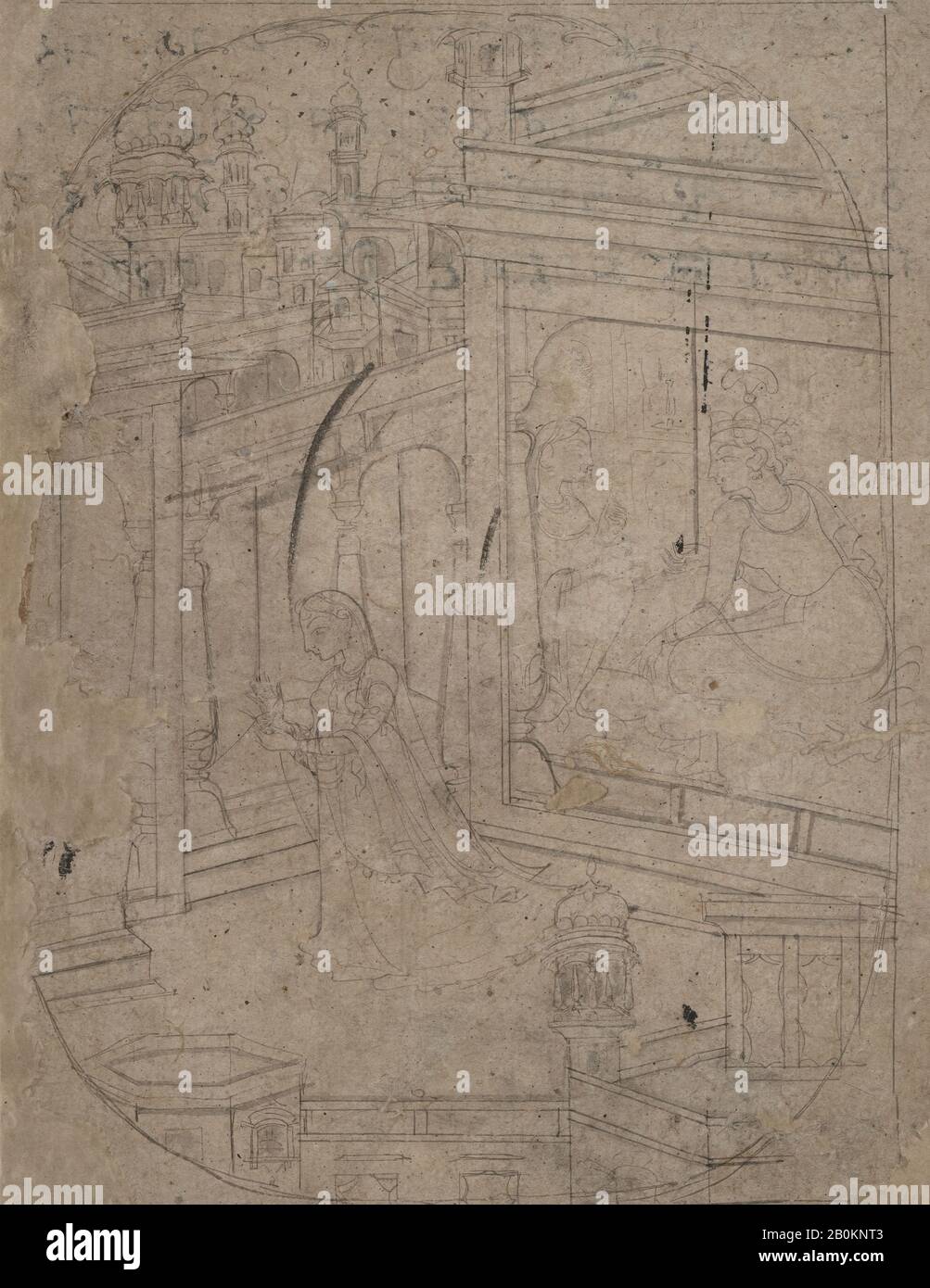 Donna Che Lascia Il Suo Amante, India (Pahari Hills, Kangra O Guler), Ca. 1790–1820, India (Pahari Hills, Kangra o Guler), inchiostro e lavaggio su carta, immagine (vista): 9 1/2 x 7 1/2 in. (24,1 x 19,1 cm), Dipinti Foto Stock