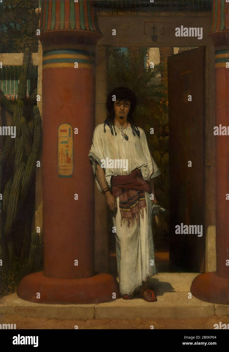 Sir Lawrence Alma-Tadema, un egiziano In Una Porta, Sir Lawrence Alma-Tadema (inglese (nato nei Paesi Bassi), Dronrijp 1836–1912 Wiesbaden), 1865, olio su legno, 22 x 15 1/2 in. (55,9 x 39,4 cm), Dipinti Foto Stock