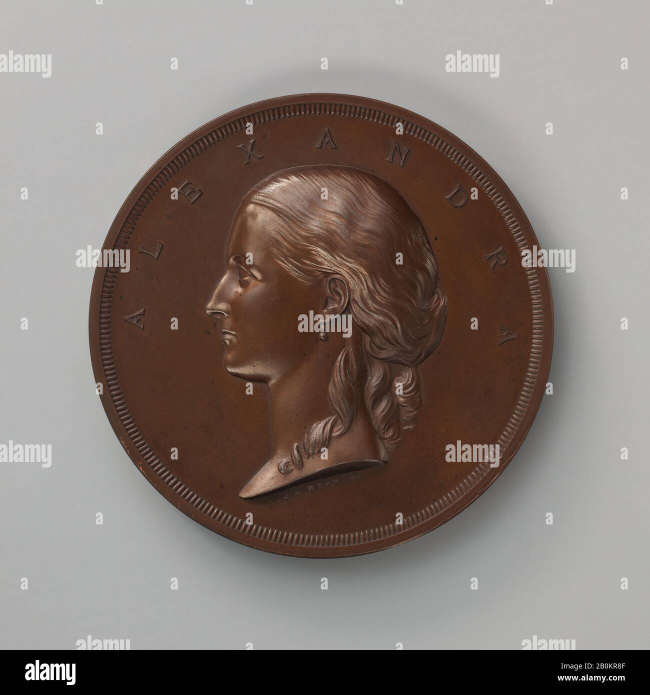 Medaglia: Alfred Benjamin Wyon, Per Commemorare l'Arrivo a Londra della principessa Alexandra di Danimarca per sposare Albert Edward, Principe di Galles (Edward VII) nel marzo 1863, britannico, Medalista: Alfred Benjamin Wyon (britannico, 1837–1884), Medalista: Joseph Shepherd Wyon (britannico, 1836–1873), 1863, britannico, Bronzo, colpito, Diametro: 3 pollici. (76 mm), Medaglie e Plaquettes Foto Stock