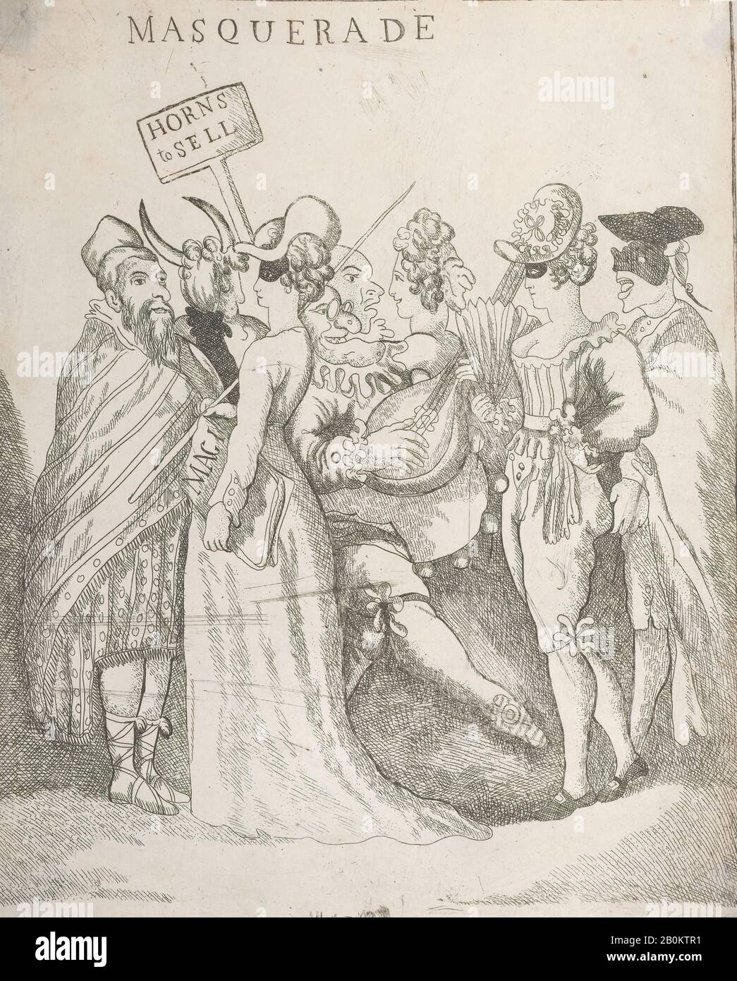 Dopo Thomas Rowlandson, Masquerade, Dopo Thomas Rowlandson (British, London 1757–1827 London), [30 Agosto 1811], Copia Dopo, Incisione, Foglio: 11 13/16 × 9 5/8 In. (30 × 24,4 cm), stampe Foto Stock
